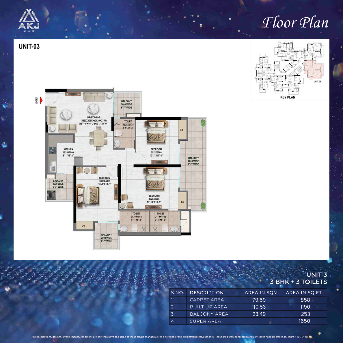 AKJ Flora Homez 1650 sq ft apartment floor plan